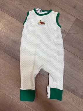 Sleeveless Green-Trim Infant One-Piece Romper